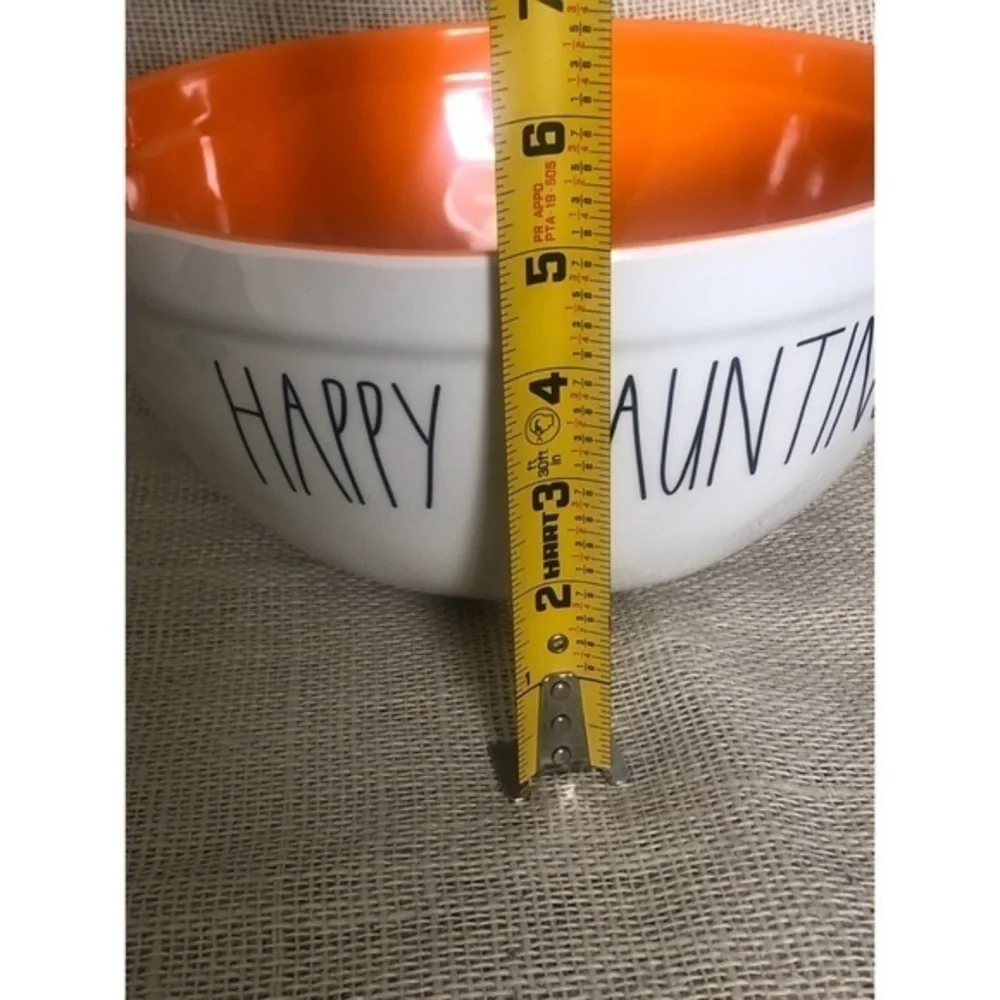 Rae Dunn 10”in Happy Haunting LL Melamine Halloween Bowl (2019) White and Orange